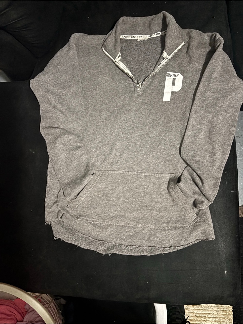 PINK Victoria's Secret Gray Quarter-Zip Pullover Hoodie
